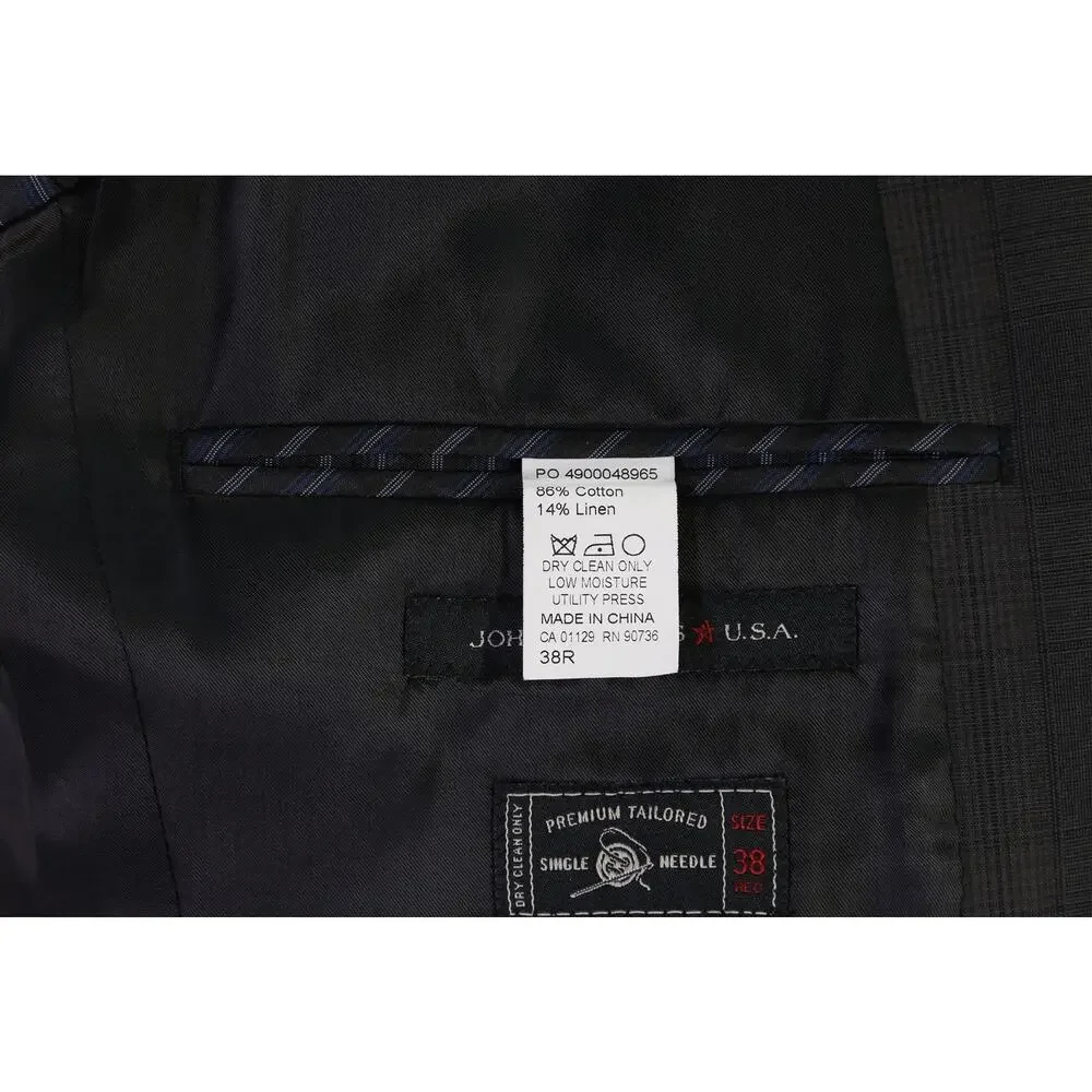 John Varvatos Gray Brown Plaid 2-Btn Cotton Linen Blazer Jacket 38R